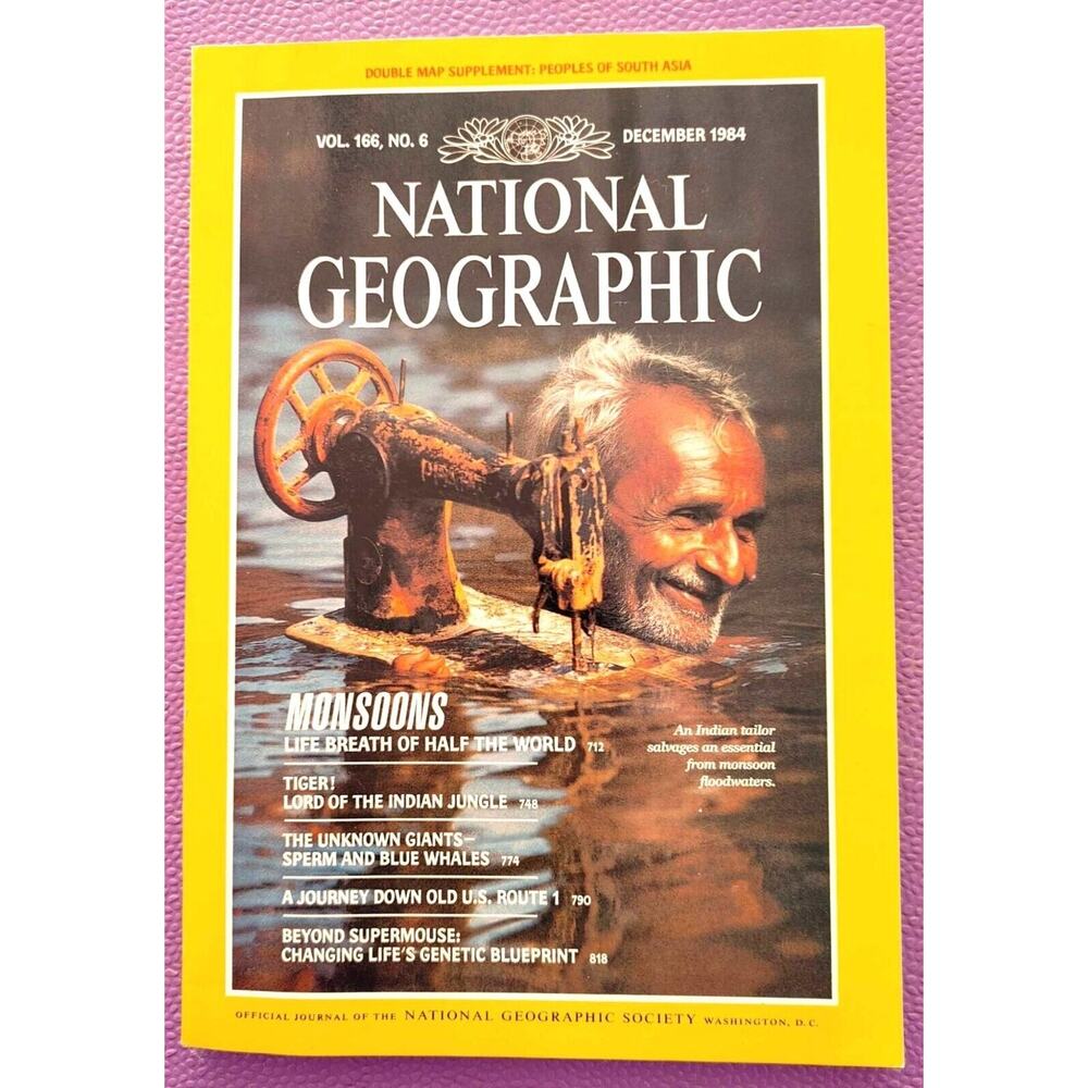 National Geographic December 1984 with map Monsoons Old US Route 1 Whales Tigers